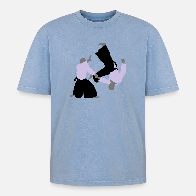 Aikido - Oversized Unisex Premium Acid-Washed T-Shirt - Blau Acid Wash