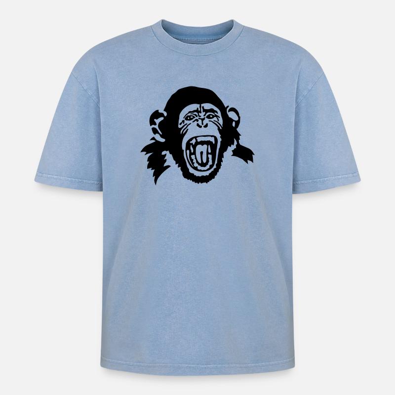 monkey - Oversized Unisex Premium Acid-Washed T-Shirt - acid washed blue