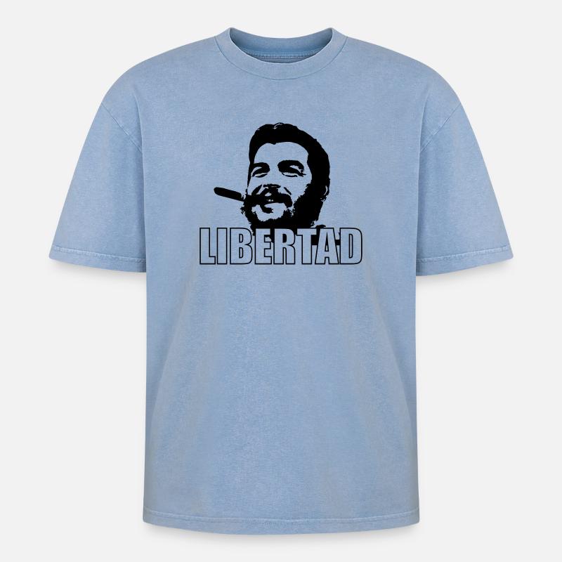 Libertad ! - Oversized Unisex Premium Acid-Washed T-Shirt - Blau Acid Wash