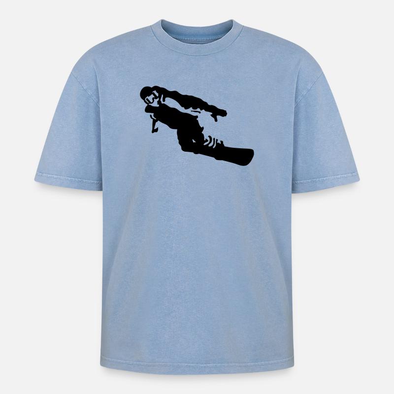Snowboarder - Oversized Unisex Premium Acid-Washed T-Shirt - Blau Acid Wash