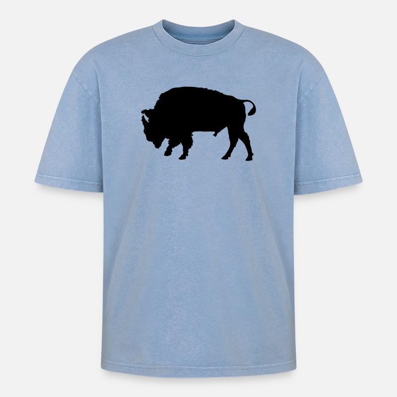Bison - Oversized Unisex Premium Acid-Washed T-Shirt - Blau Acid Wash
