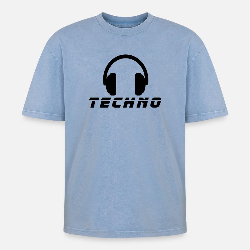 Techno - Oversized Unisex Premium Acid-Washed T-Shirt - acid washed blue