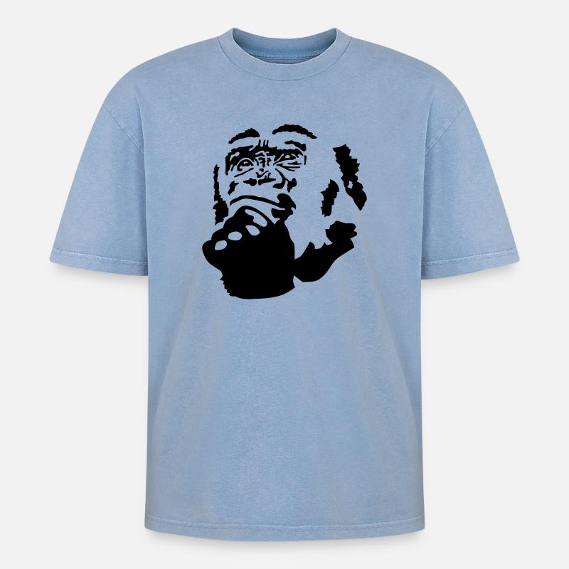 monkey - Oversized Unisex Premium Acid-Washed T-Shirt - acid washed blue