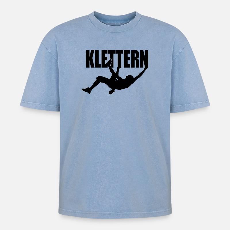 Klettern - Oversized Unisex Premium Acid-Washed T-Shirt - Blau Acid Wash