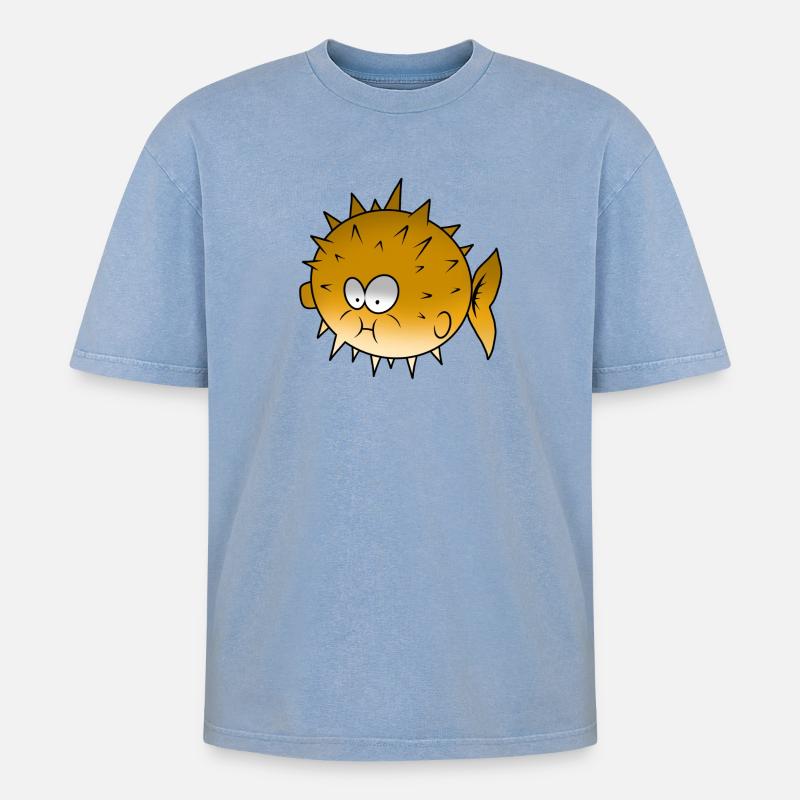 Kugelfisch - Oversized Unisex Premium Acid-Washed T-Shirt - Blau Acid Wash
