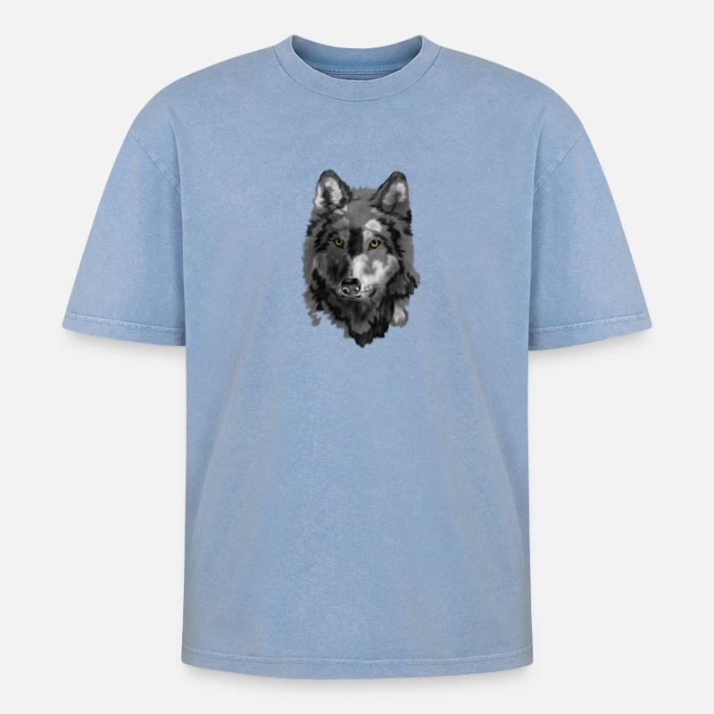 Wolf - Oversized Unisex Premium Acid-Washed T-Shirt - Blau Acid Wash