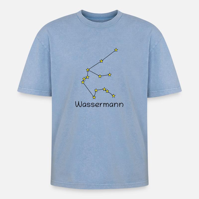 Sternzeichen Wassermann - Oversized Unisex Premium Acid-Washed T-Shirt - Blau Acid Wash