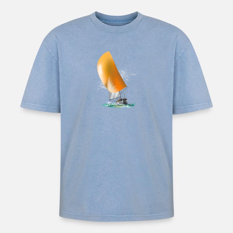 Segelboot - Oversized Unisex Premium Acid-Washed T-Shirt - Blau Acid Wash