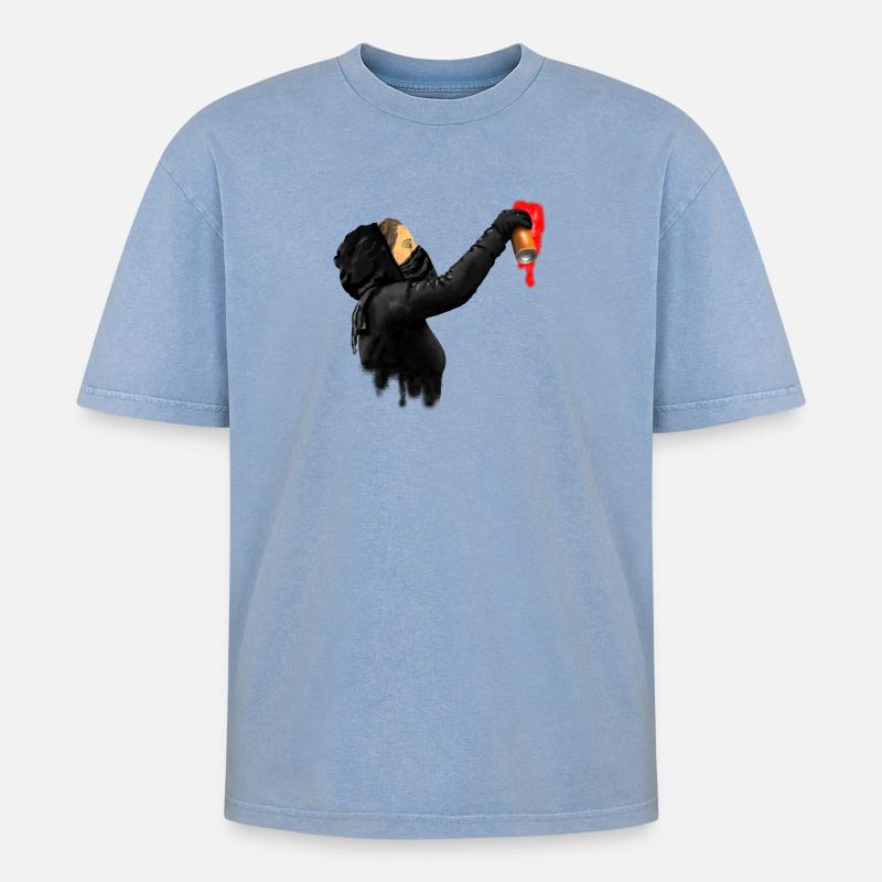 Graffiti - Oversized Unisex Premium Acid-Washed T-Shirt - Blau Acid Wash