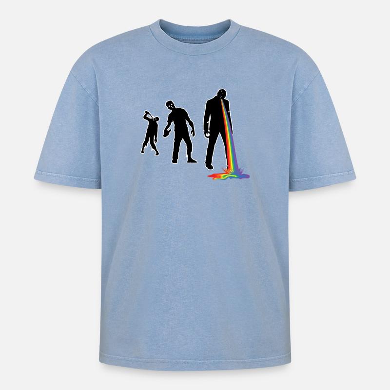 walking drunken rainbow - Oversized Unisex Premium Acid-Washed T-Shirt - Blau Acid Wash