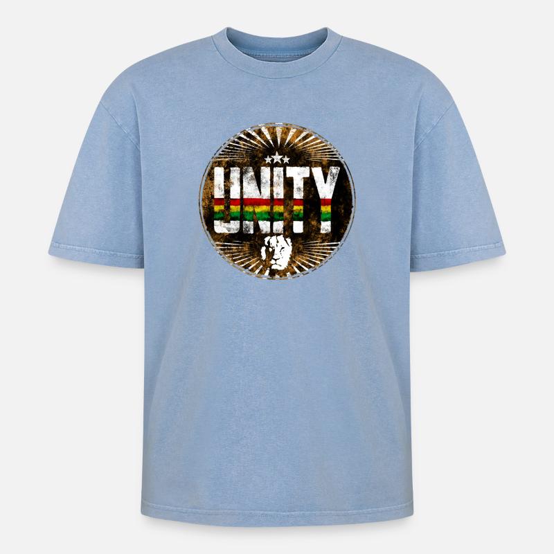 Unity Rastafari Peace Symbol - Oversized Unisex Premium Acid-Washed T-Shirt - Blau Acid Wash