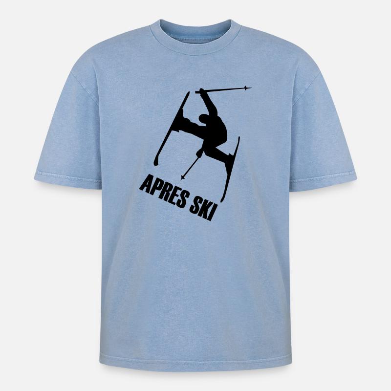 Skier - Oversized Unisex Premium Acid-Washed T-Shirt - Blau Acid Wash
