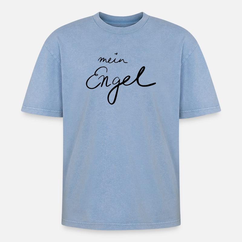 mein Engel - Oversized Unisex Premium Acid-Washed T-Shirt - Blau Acid Wash