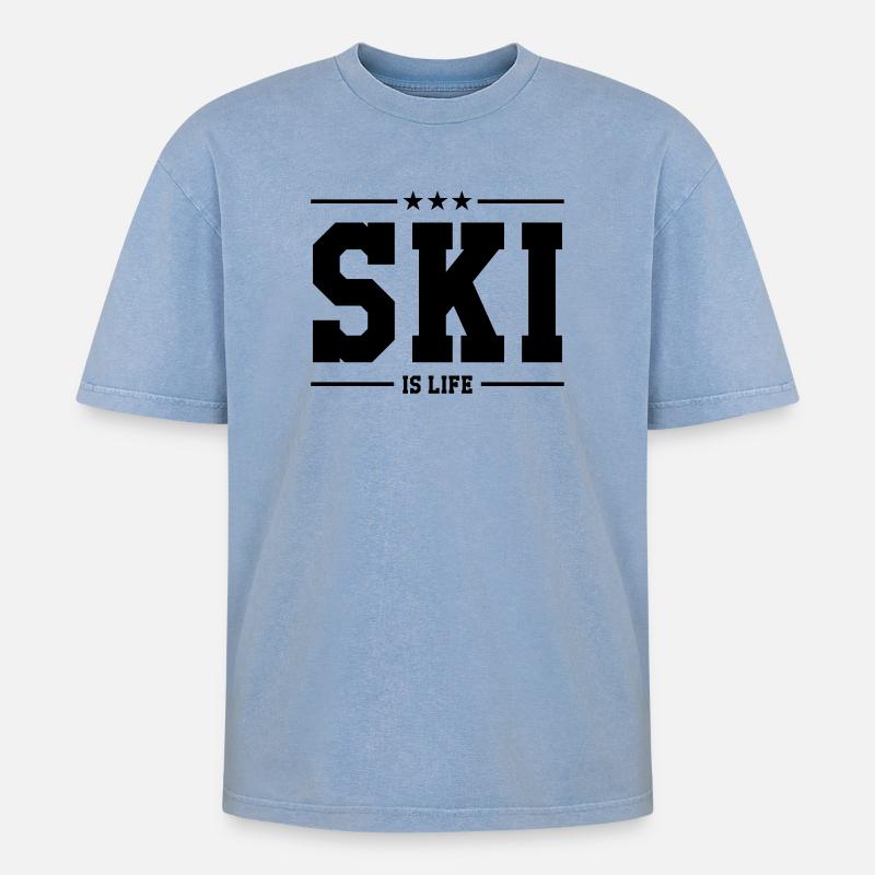 Ski is life - Oversized Unisex Premium Acid-Washed T-Shirt - Blau Acid Wash