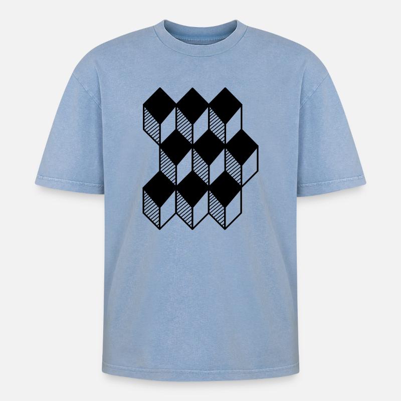 cube 3D - Oversized Unisex Premium Acid-Washed T-Shirt - acid washed blue