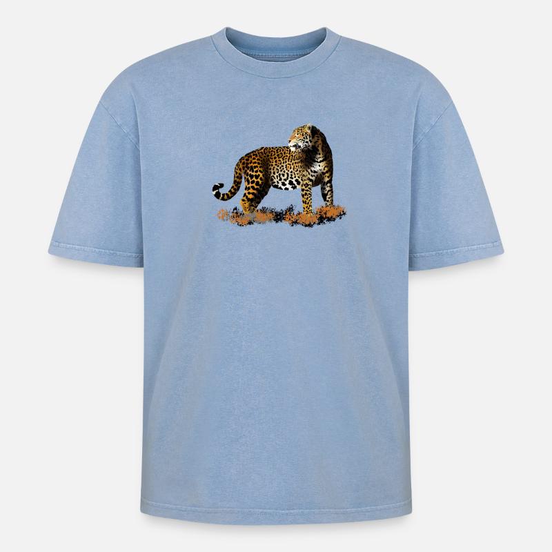 Leopard - Oversized Unisex Premium Acid-Washed T-Shirt - Blau Acid Wash