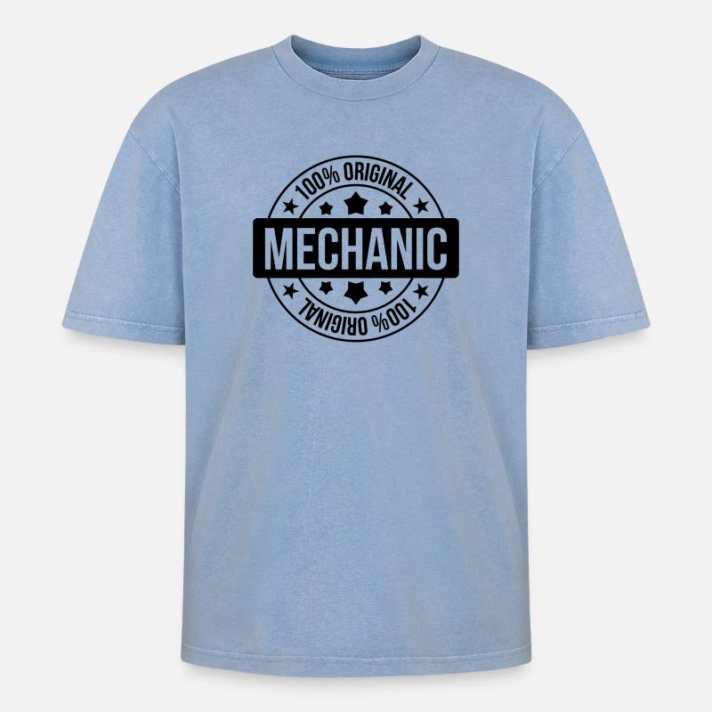Mechanic ! - Oversized Unisex Premium Acid-Washed T-Shirt - Blau Acid Wash