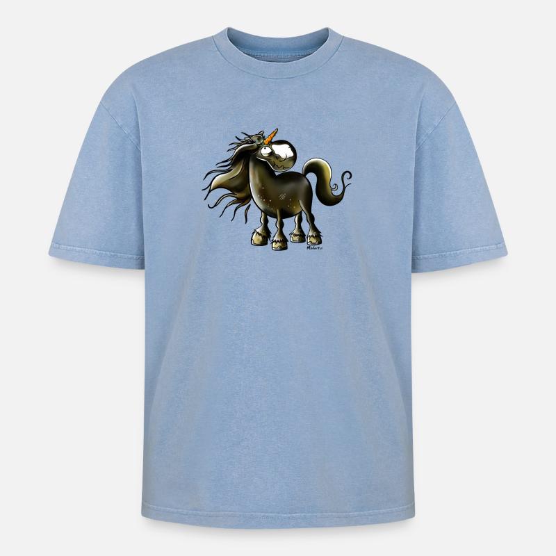 Fabel Pferd - Oversized Unisex Premium Acid-Washed T-Shirt - Blau Acid Wash