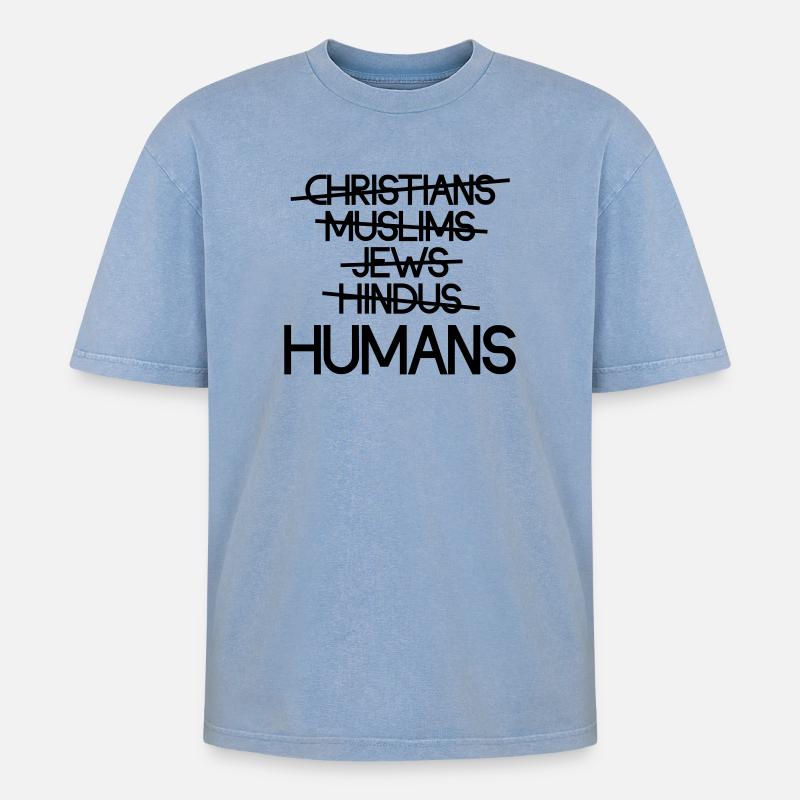 humans - Oversized Unisex Premium Acid-Washed T-Shirt - Blau Acid Wash