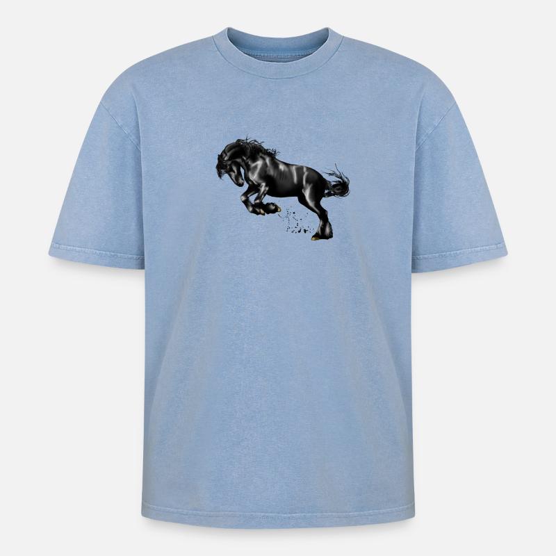 Pferd - Oversized Unisex Premium Acid-Washed T-Shirt - Blau Acid Wash