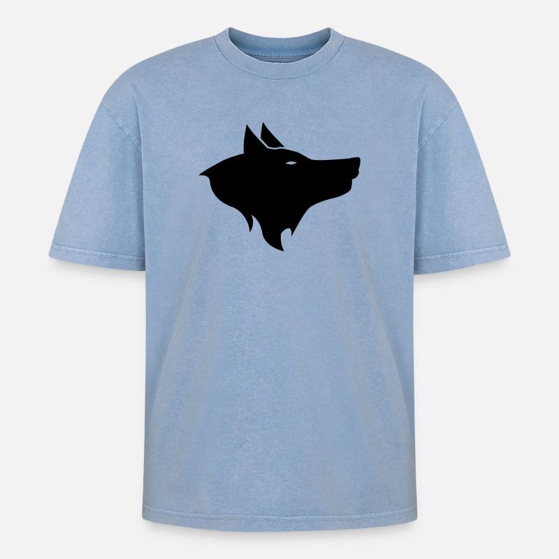 wolf - Oversized Unisex Premium Acid-Washed T-Shirt - Blau Acid Wash