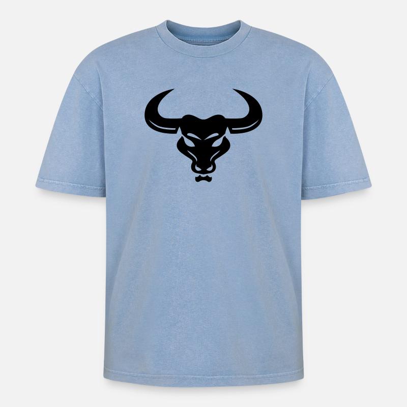 Stier - Oversized Unisex Premium Acid-Washed T-Shirt - Blau Acid Wash
