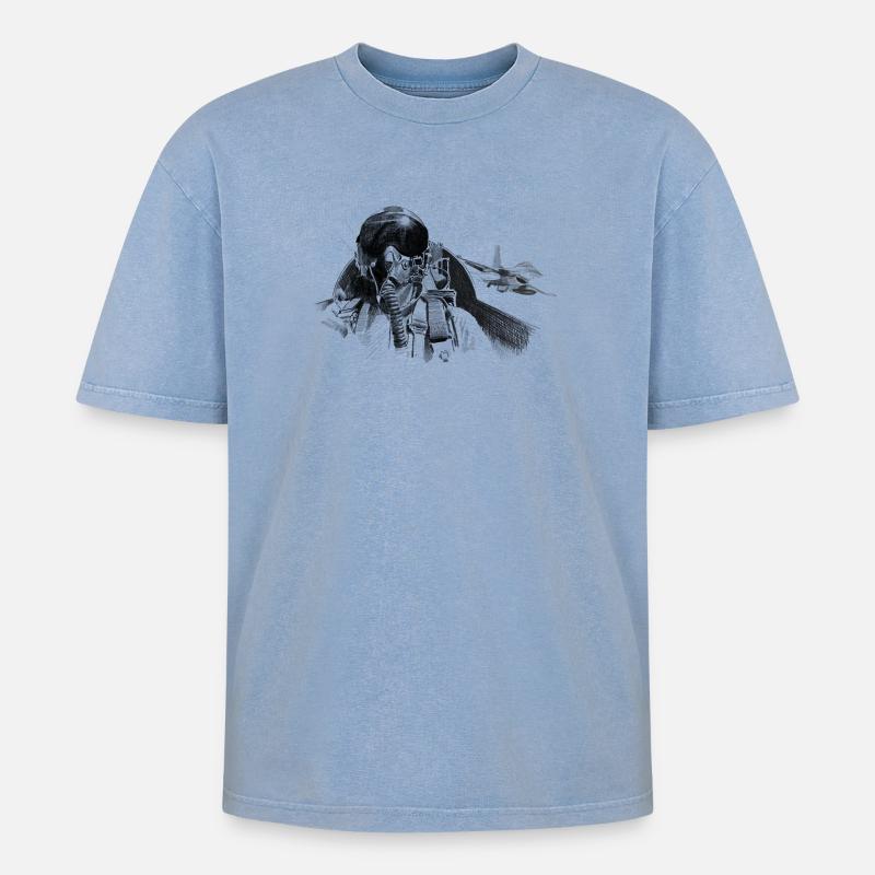 Fighter pilot - Oversized Unisex Premium Acid-Washed T-Shirt - Blau Acid Wash