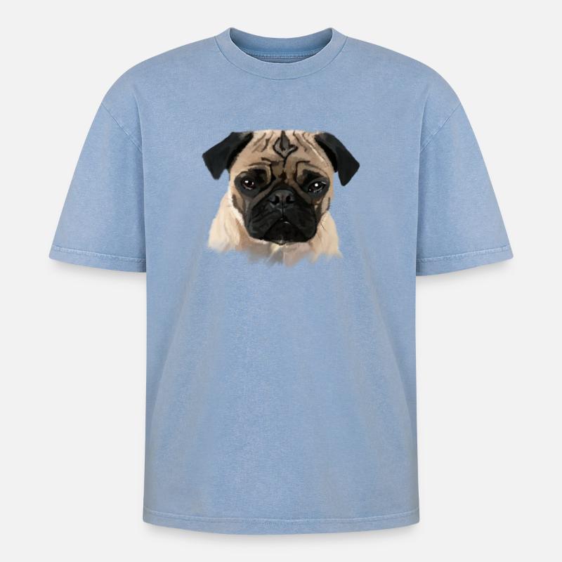 Mops - Oversized Unisex Premium Acid-Washed T-Shirt - Blau Acid Wash