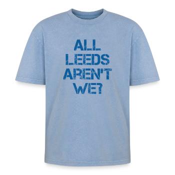 UNE LOI - T-shirt Premium unisexe oversize acid-washed - bleu délavé acide - Devant - AI Model Female 172 dark (172cm) & AI Model Male 185 dark (185cm)