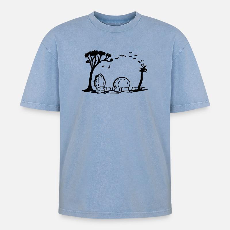 Elefant Dorf Optische Täuschung - Oversized Unisex Premium Acid-Washed T-Shirt - Blau Acid Wash
