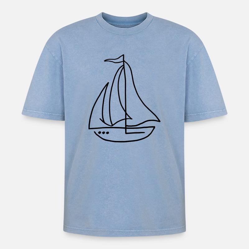Segelboot Segelschiff - Oversized Unisex Premium Acid-Washed T-Shirt - Blau Acid Wash