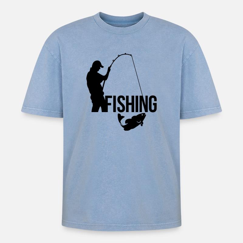 Fischerei - Oversized Unisex Premium Acid-Washed T-Shirt - Blau Acid Wash
