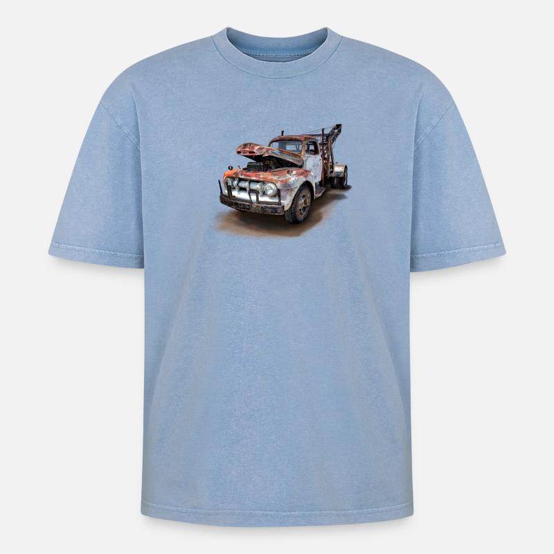 Altes Auto - Oversized Unisex Premium Acid-Washed T-Shirt - Blau Acid Wash
