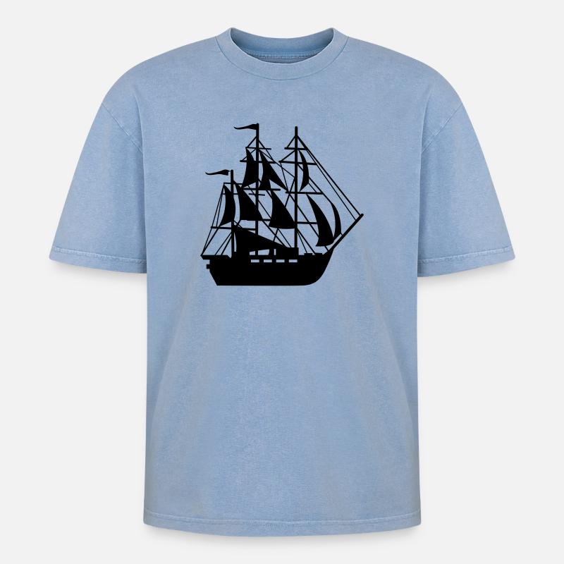 ship - Oversized Unisex Premium Acid-Washed T-Shirt - acid washed blue