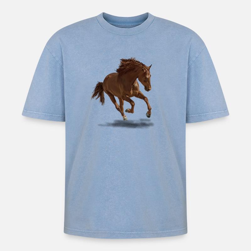 Pferd - Oversized Unisex Premium Acid-Washed T-Shirt - Blau Acid Wash