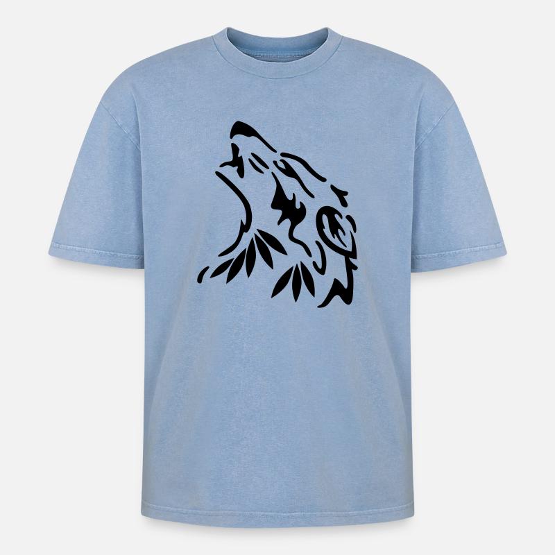 wolf - Oversized Unisex Premium Acid-Washed T-Shirt - Blau Acid Wash