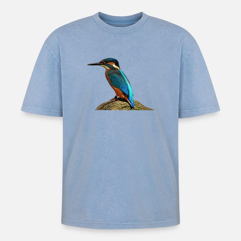 coole vögel, fischendes Eisvogel männchen - Oversized Unisex Premium Acid-Washed T-Shirt - Blau Acid Wash