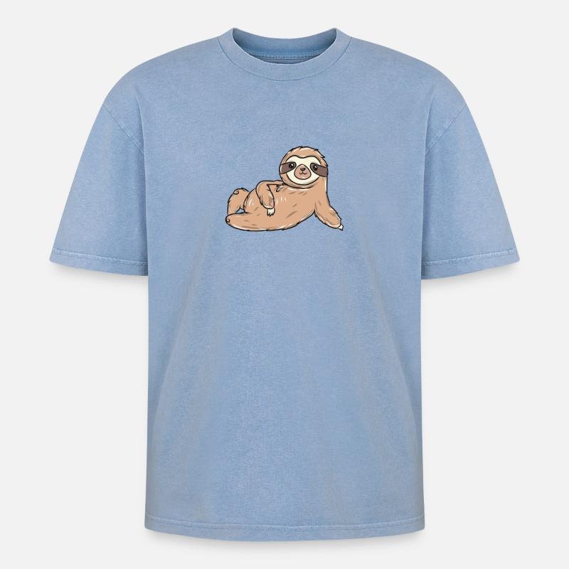 Faultier - Oversized Unisex Premium Acid-Washed T-Shirt - Blau Acid Wash