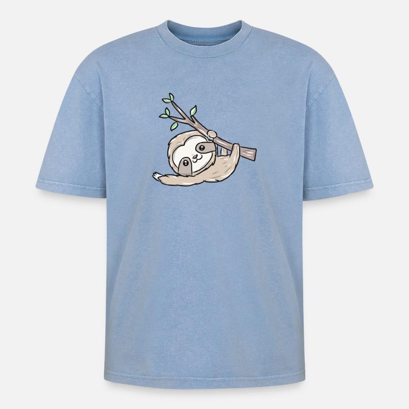 Faultier - Oversized Unisex Premium Acid-Washed T-Shirt - Blau Acid Wash