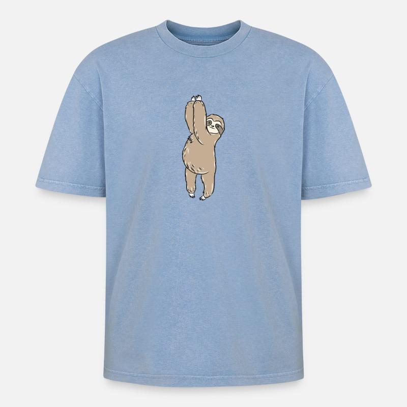 Faultier - Oversized Unisex Premium Acid-Washed T-Shirt - Blau Acid Wash