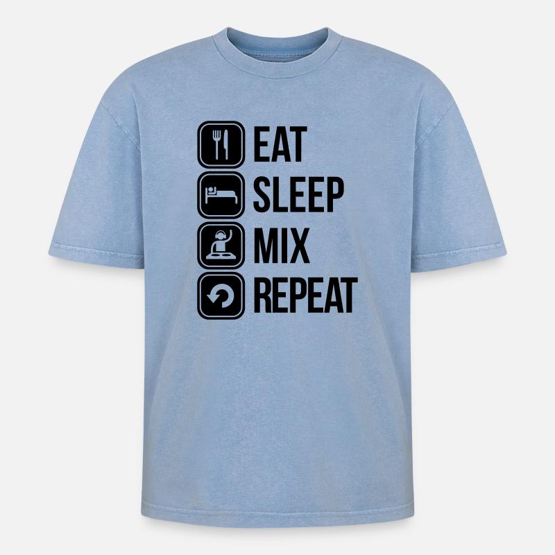eat sleep mix repeat - Oversized Unisex Premium Acid-Washed T-Shirt - Blau Acid Wash