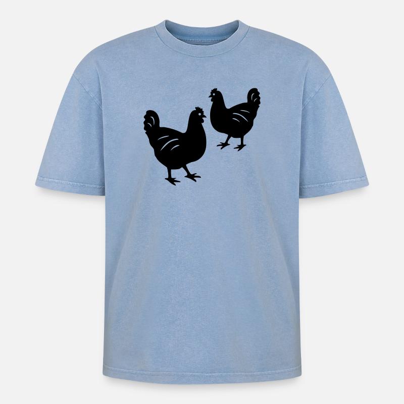 Hühner - Oversized Unisex Premium Acid-Washed T-Shirt - Blau Acid Wash
