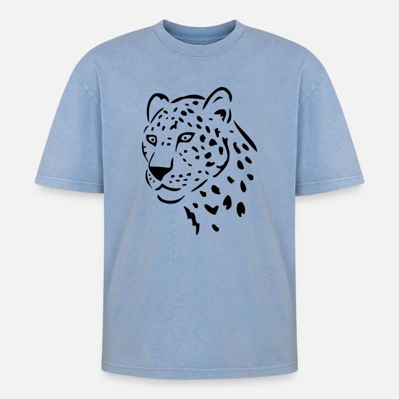 leopard raubkatze - Oversized Unisex Premium Acid-Washed T-Shirt - Blau Acid Wash