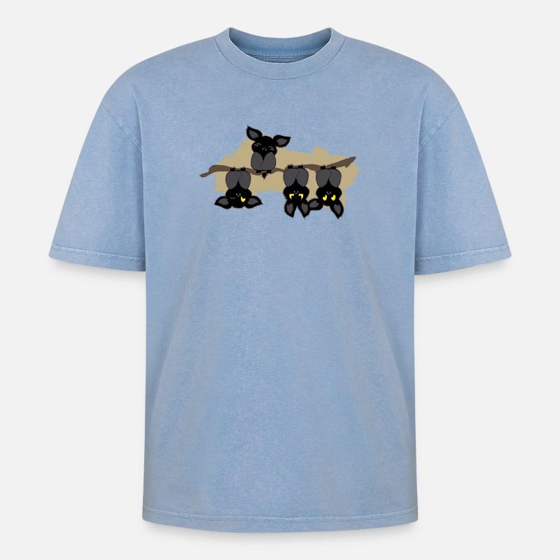 Fledermaus andersrum - Oversized Unisex Premium Acid-Washed T-Shirt - Blau Acid Wash