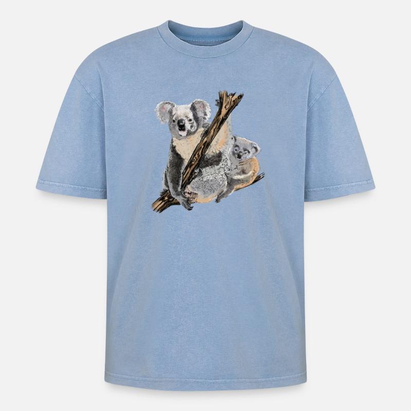 Koala - Oversized Unisex Premium Acid-Washed T-Shirt - Blau Acid Wash