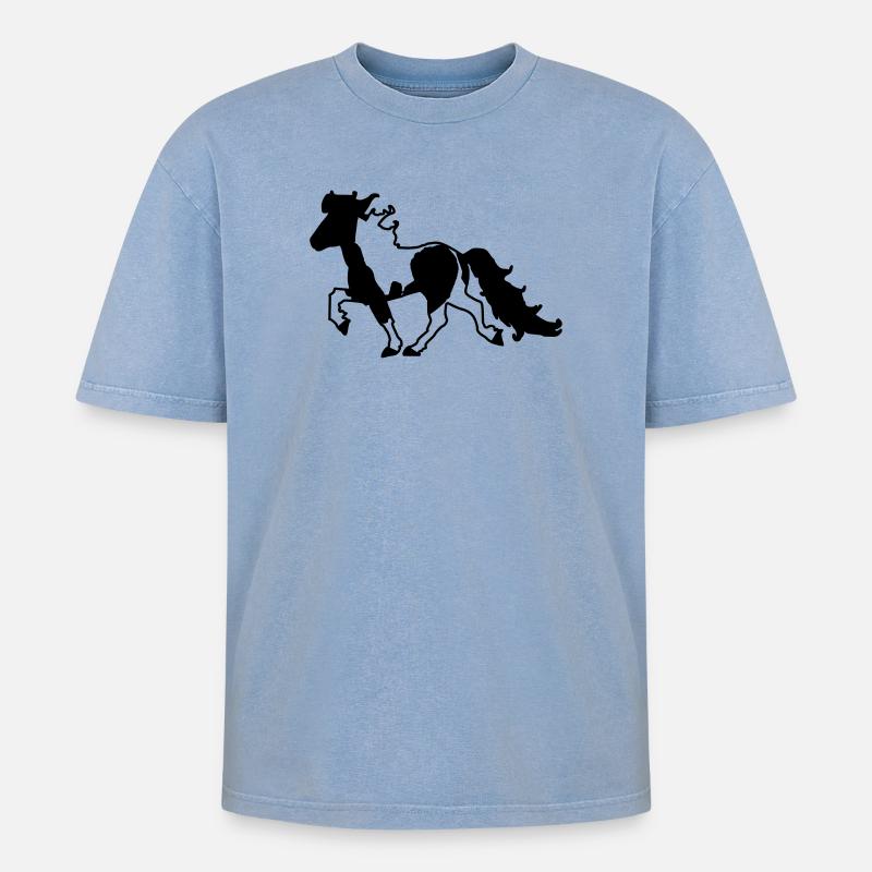 Islandpferd Schecke verspielt - Oversized Unisex Premium Acid-Washed T-Shirt - Blau Acid Wash