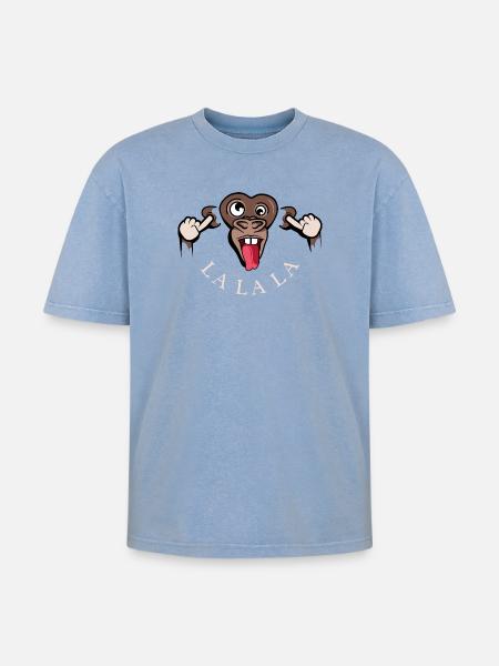 funny monkey lalala symbol illustration tongue - Oversized Unisex Premium Acid-Washed T-Shirt - acid washed blue