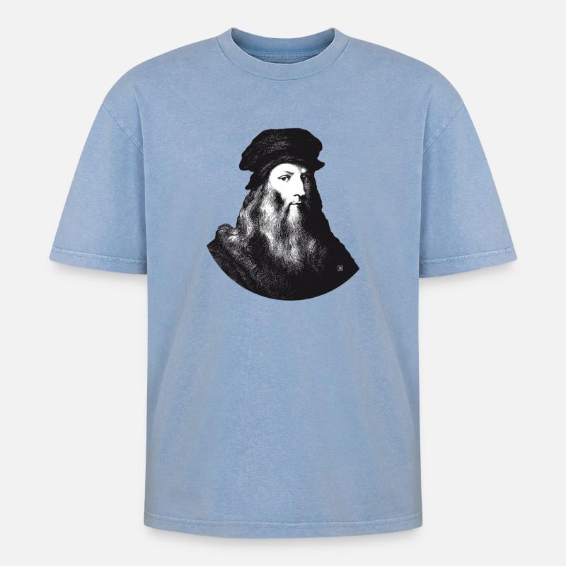 Leonardo da Vinci - T-shirt Premium unisexe oversize acid-washed - bleu délavé acide