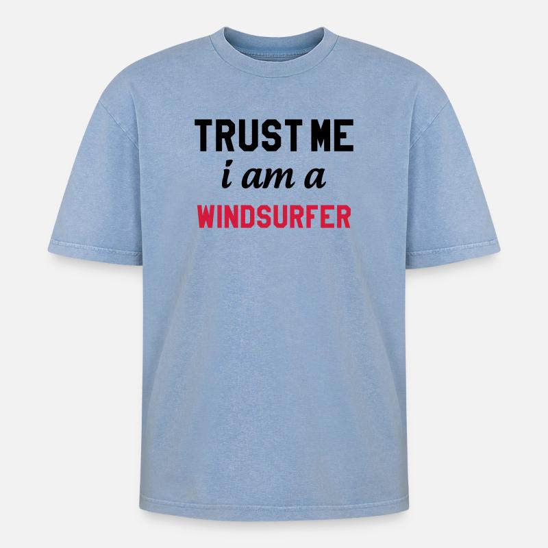 Windsurfen / Windsurfer / Windsurf / Windsurfing - Oversized Unisex Premium Acid-Washed T-Shirt - Blau Acid Wash