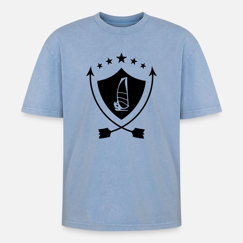 Windsurfen / Windsurfer / Windsurf / Windsurfing - Oversized Unisex Premium Acid-Washed T-Shirt - Blau Acid Wash
